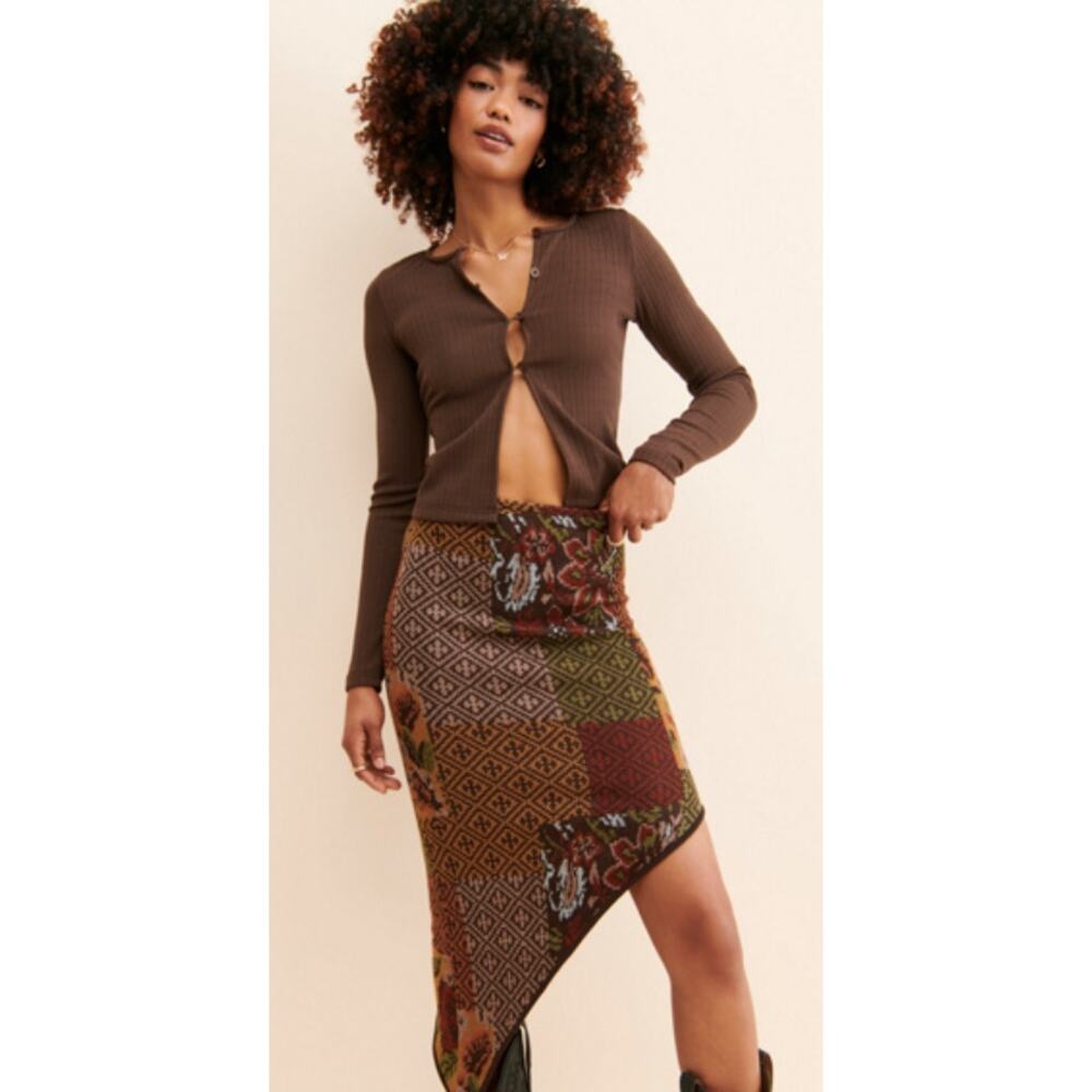 NWT Milk It Floaty‎ Knit Skirt Size 8 Patchwork Print Boho Festival